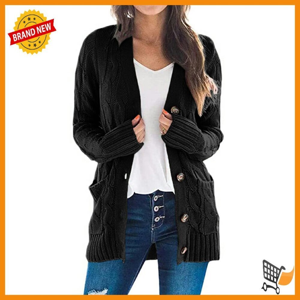 Chunky Cable Knit Open Front Cardigan Sweater Winter Outerwear